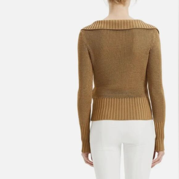 Theory Draped Back Collar Knit Sweater Toffee Brown Size S - Picture 3 of 10